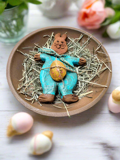 Primitive Farmhouse Handcrafted Faux 10&quot; Easter Bunny w/ Yellow Egg Cookie