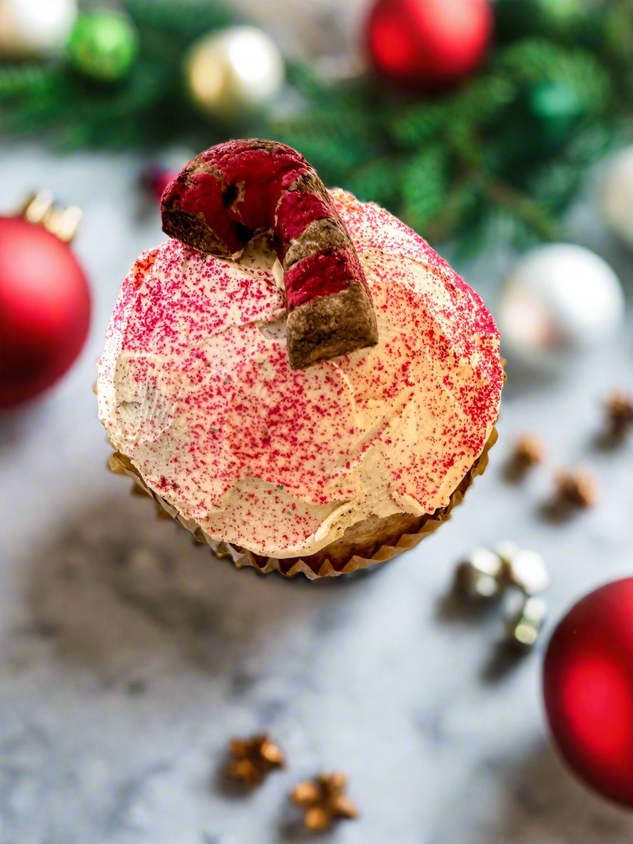 Primitive Handcrafted 3" Christmas Candy Cane Frosted Cupcake - The Primitive Pineapple Collection
