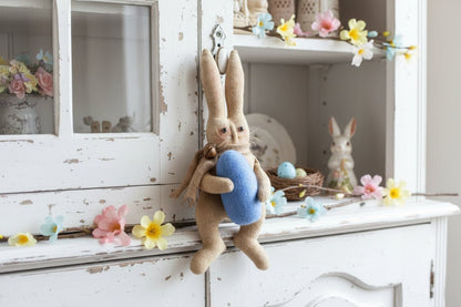 Primitive Handcrafted Hanging Spring Hopper Easter Bunny with Egg - The Primitive Pineapple Collection