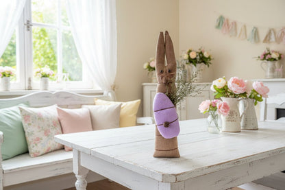 Primitive Handcrafted Spring Skinny Stump Easter Bunny with Egg - The Primitive Pineapple Collection