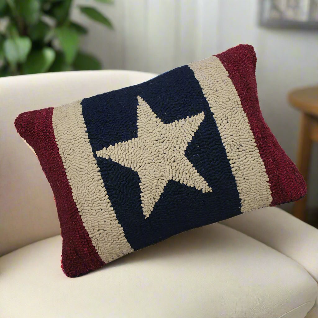 Primitive/Country Folk art Hooked Freedom Hooked 14"x20" Pillow - The Primitive Pineapple Collection