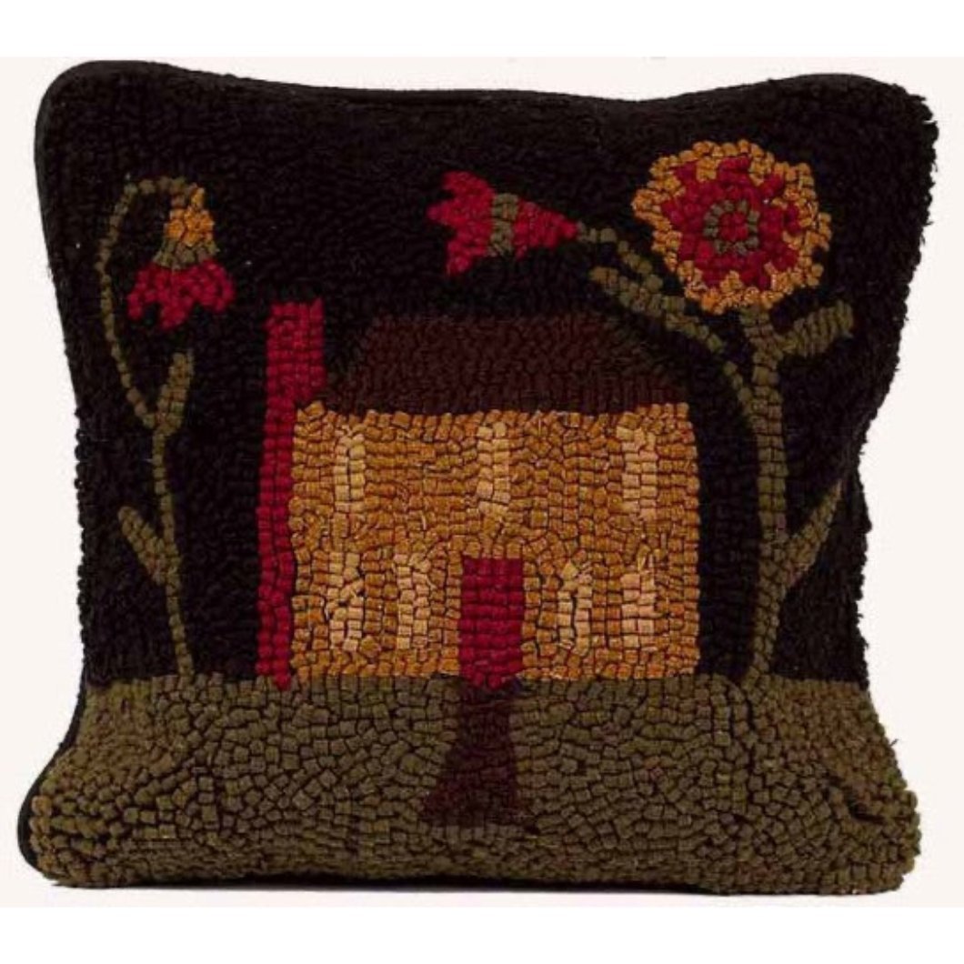 Primitive/Country Folk Art Hooked 14”Homecoming Saltbox Home Hooked Pillow - The Primitive Pineapple Collection