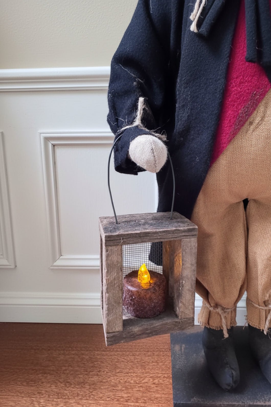Primitive Handcrafted 20" Americana Paul Revere on Stand w/ Lantern - The Primitive Pineapple Collection