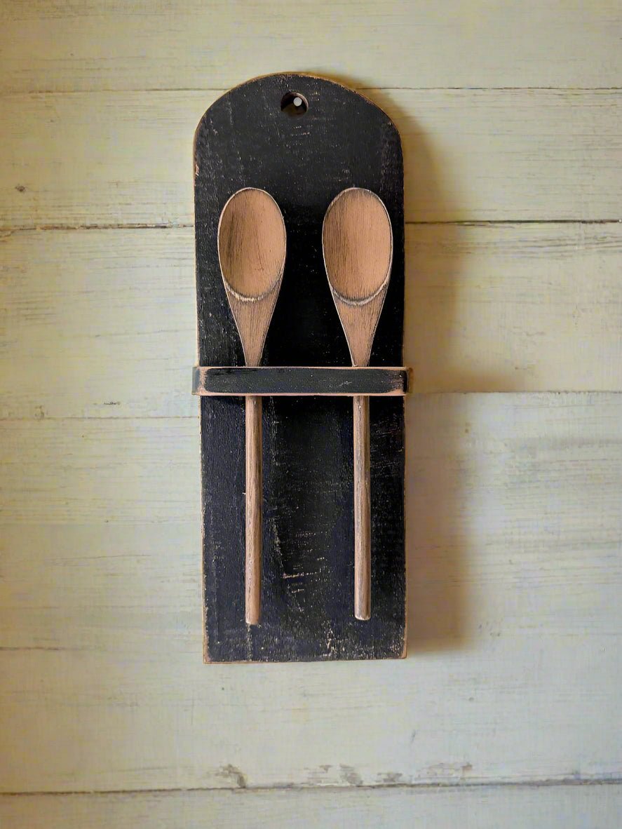 Primitive Handcrafted USA Colonial Wood Distressed Black Spoon Rack - The Primitive Pineapple Collection