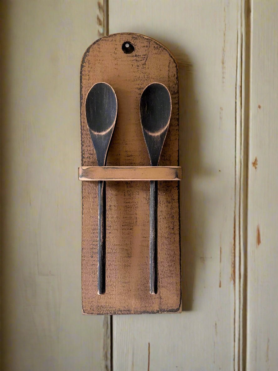Primitive Handcrafted USA Colonial Wood Distressed Mustard Spoon Rack - The Primitive Pineapple Collection