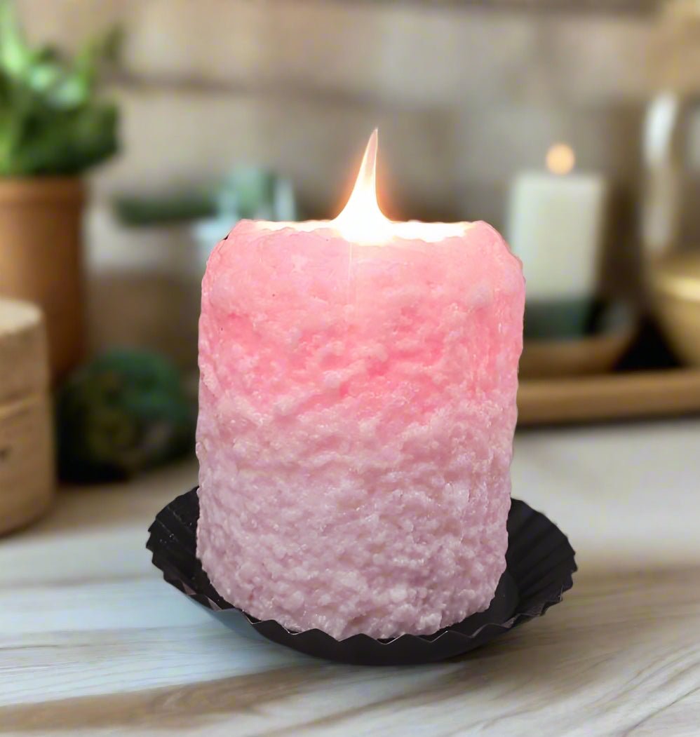 Primitive Country Handcrafted Electric Hearth Pink Champagne Candle 5" x 4’5" - The Primitive Pineapple Collection