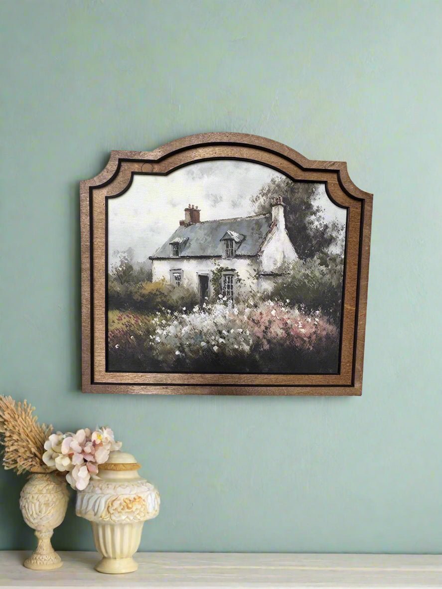 Handcrafted Retro 10&quot; Canvas on Wood Provincial Spring Cottage Painting Framed Art - The Primitive Pineapple Collection
