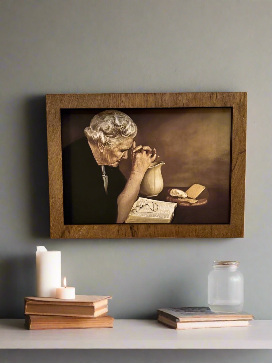Handcrafted 7.5" Canvas on Wood Colonial Praying Woman Framed Art - The Primitive Pineapple Collection