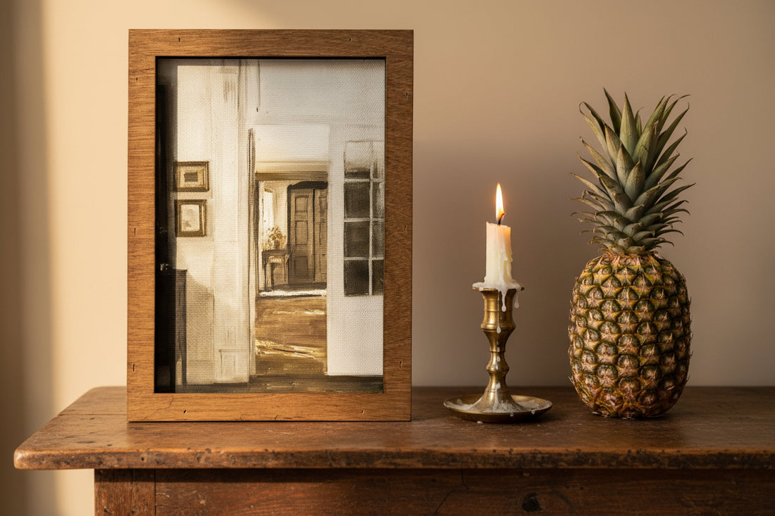 Handcrafted 7.5" Canvas on Wood Vintage Home Framed Art - The Primitive Pineapple Collection