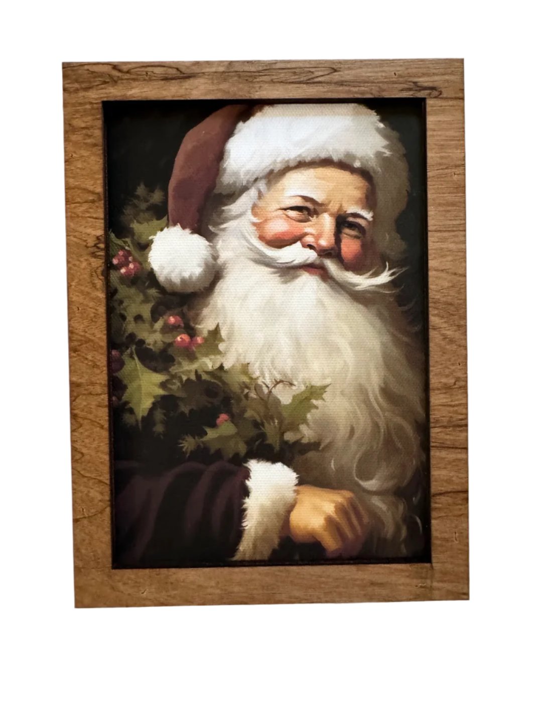 Handcrafted 7.5&quot; Canvas on Wood Christmas Vintage Kris Kringle Framed Art