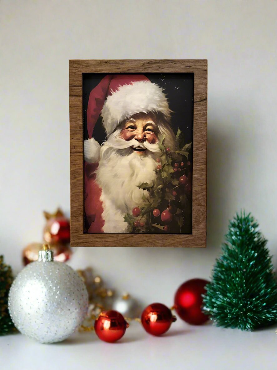 Handcrafted 7.5&quot;Canvas on Wood Christmas Santa Claus Framed Art