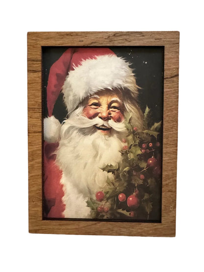 Handcrafted 7.5&quot;Canvas on Wood Christmas Santa Claus Framed Art