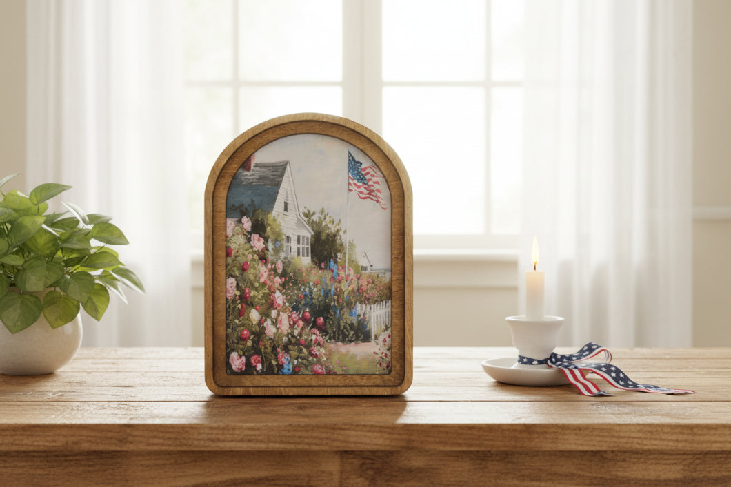 Handcrafted Retro 8" Canvas on Wood Arch Top Beach House Framed Art - The Primitive Pineapple Collection