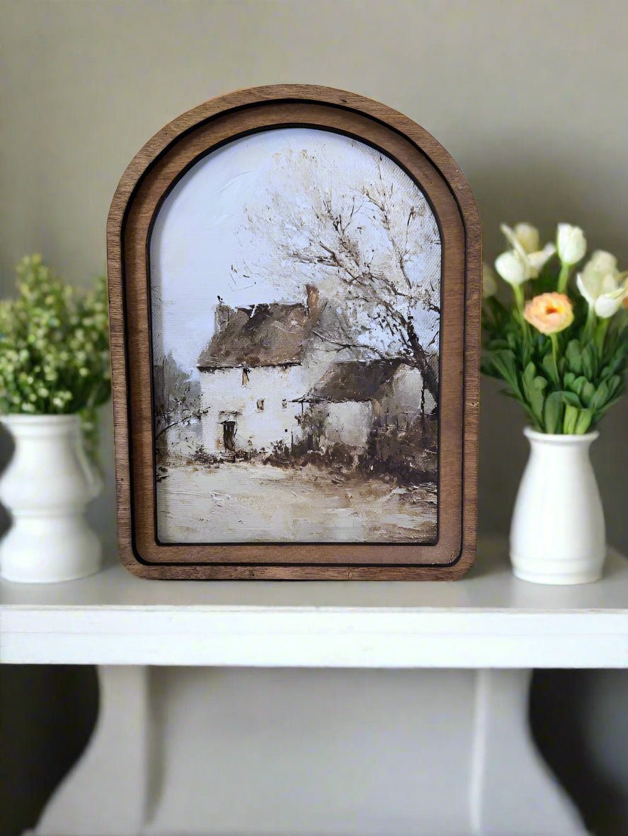 Handcrafted Retro 8&quot; Canvas on Wood English Cottage Framed Art