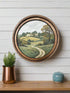 Handcrafted Retro 8" Canvas on Wood Primitive 8" Round Cottage Road Art - The Primitive Pineapple Collection