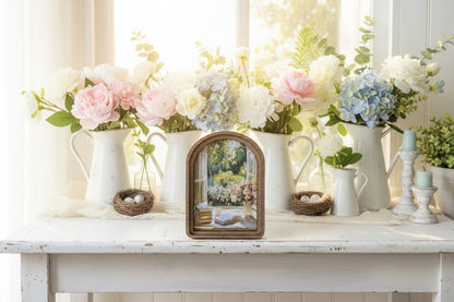 Handcrafted Retro 8" Canvas on Wood Arch Top Rustic Spring Window Framed Art - The Primitive Pineapple Collection