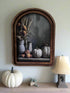 Handcrafted Retro 8" Canvas on Wood Arch Top Fall Pumpkins Table Framed Art - The Primitive Pineapple Collection