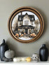 Handcrafted Retro 8" Canvas on Wood Primitive 8" Round Halloween House Art - The Primitive Pineapple Collection