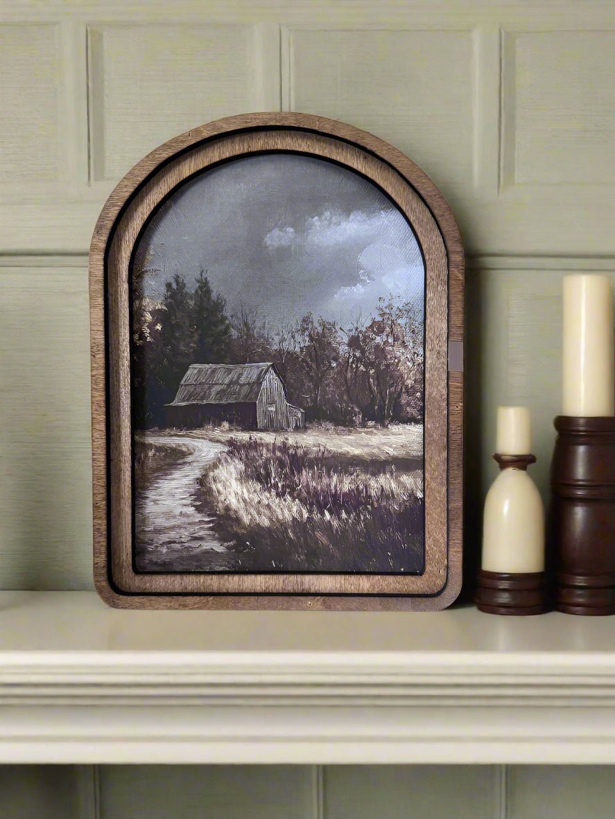 Handcrafted Retro 8" Canvas on Wood Old Colonial Barn Framed Art - The Primitive Pineapple Collection