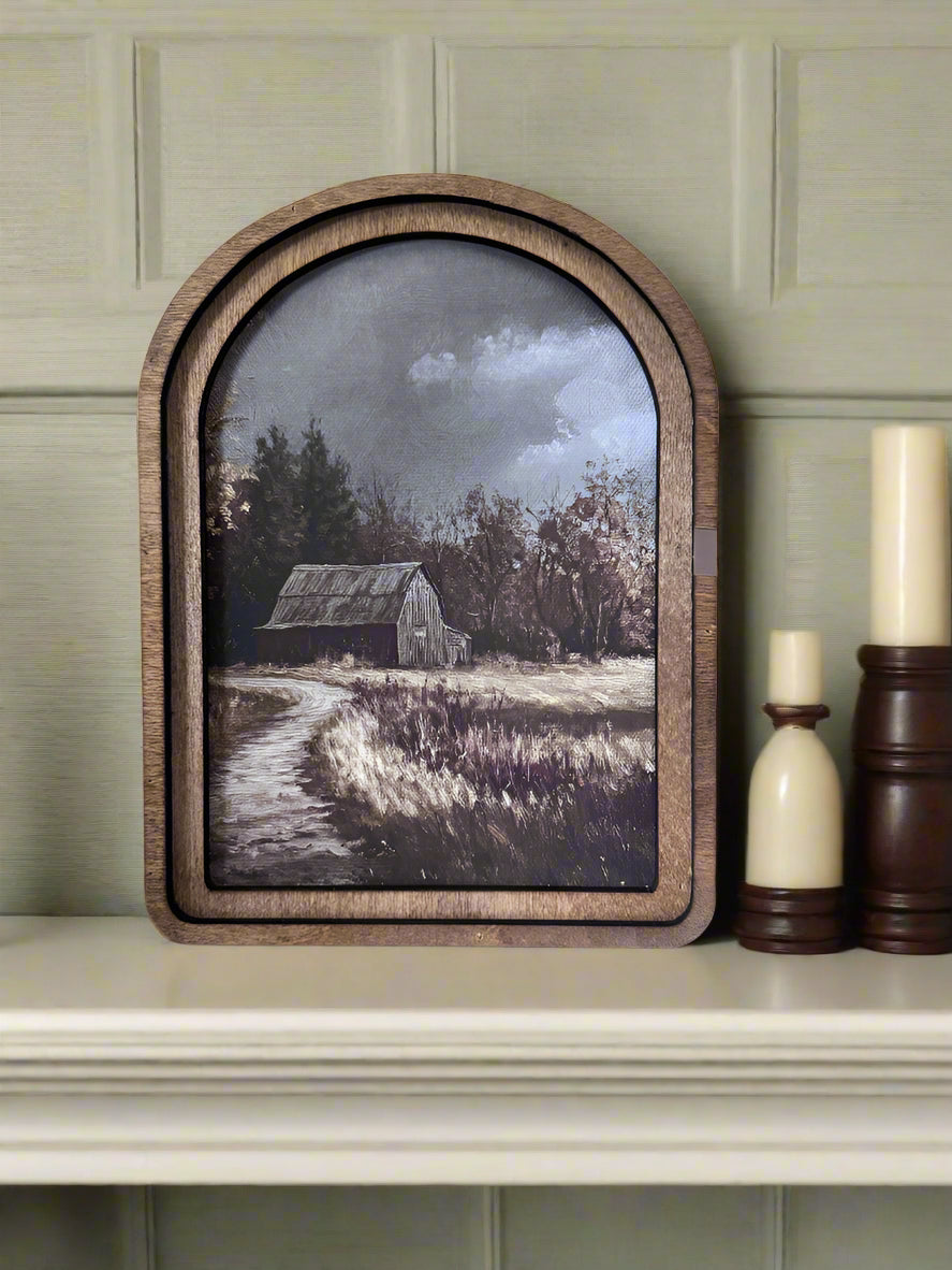 Handcrafted Retro 8&quot; Canvas on Wood Old Colonial Barn Framed Art