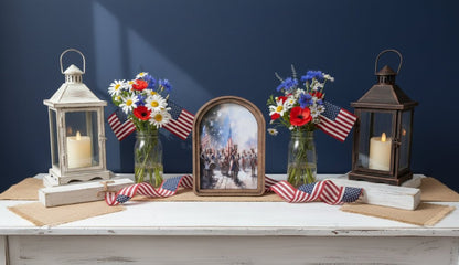 Handcrafted Retro 8" Patriotic Band Canvas Art – Primitive Wood Arch Frame - The Primitive Pineapple Collection