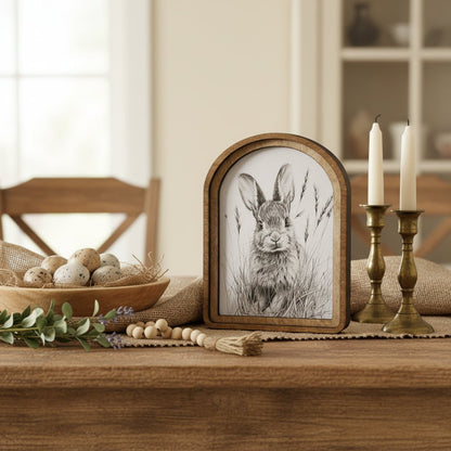 Handcrafted Spring Easter Retro 8" Canvas on Wood Bunny Sketch Framed Art - The Primitive Pineapple Collection