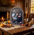 Handcrafted Retro 8" Arch Top Autumn Pumpkins In Bowl Framed Art - The Primitive Pineapple Collection