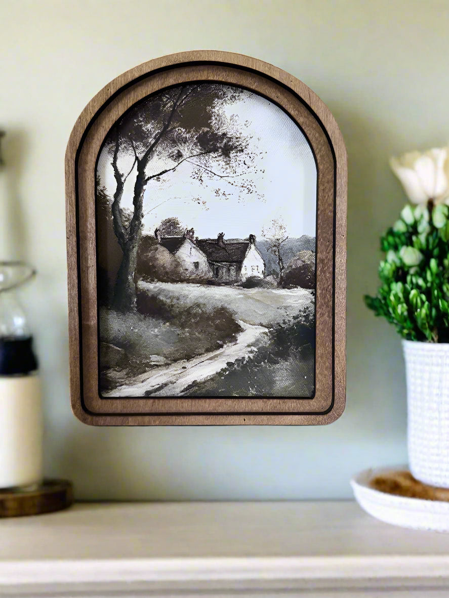 Handcrafted Retro 8&quot; Canvas on Wood Summer Cottage Framed Art