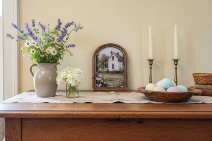 Handcrafted Retro 8" Canvas on Wood Primitive Spring Farmhouse Painting Arched Framed Art - The Primitive Pineapple Collection