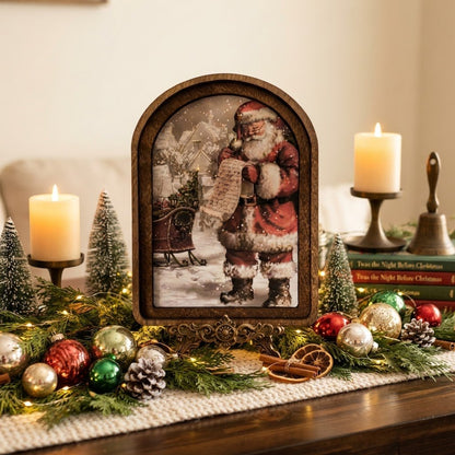 Santa List Arch Top Framed Christmas Art, 6" x 8" - The Primitive Pineapple Collection