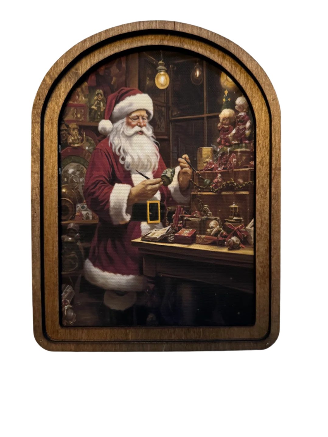 Handcrafted 8&quot; Canvas on Wood Christmas Vintage Santa&