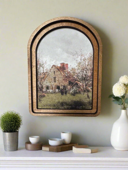 Handcrafted Retro 8&quot; Canvas on Wood Arch Top French Cottage Framed Art - The Primitive Pineapple Collection