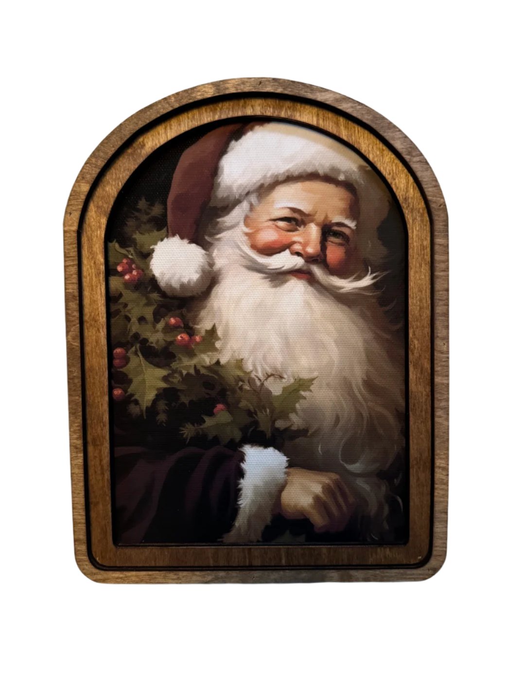 Handcrafted 8&quot; Canvas on Wood Christmas Vintage Kris Kringle Framed Art