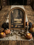 Handcrafted Retro 8" Canvas on Wood Arch Top Halloween Witch Hat w/ Books Framed Art - The Primitive Pineapple Collection