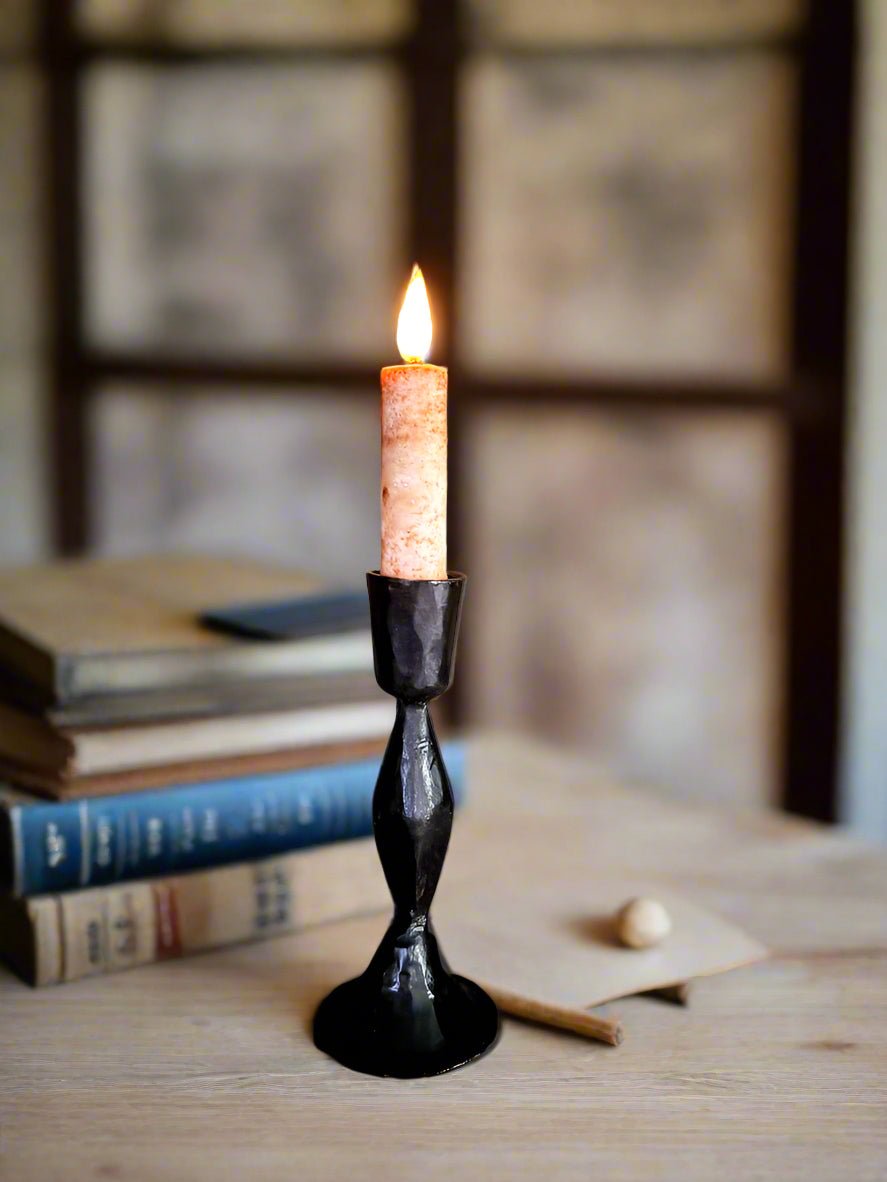 Primitive Handcrafted Grungy 4” Burnt Ivory Glow Taper w/Timer - The Primitive Pineapple Collection