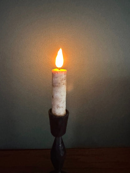 Primitive Handcrafted Grungy 4” Burnt Ivory Glow Taper w/Timer - The Primitive Pineapple Collection