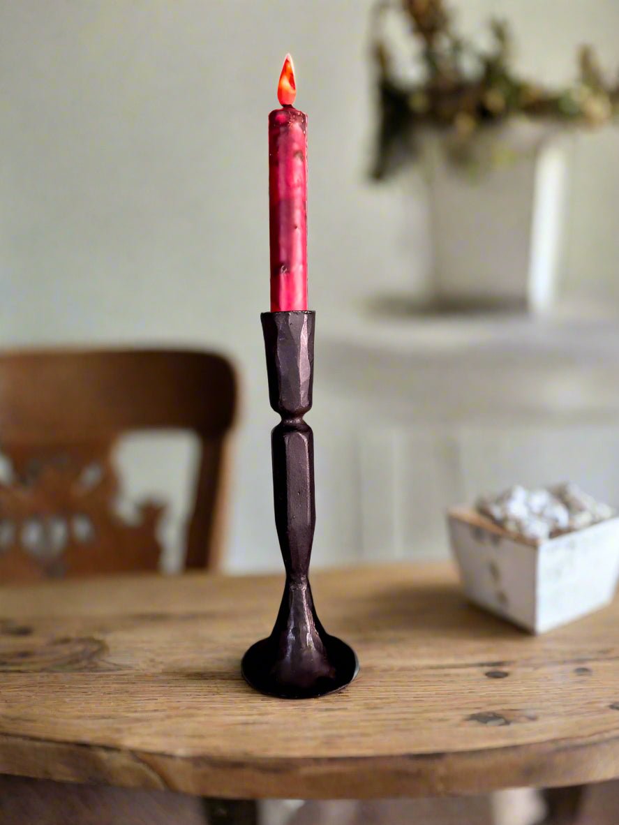 Primitive Handcrafted Grungy 6” Burgundy Glow Taper w/Timer - The Primitive Pineapple Collection