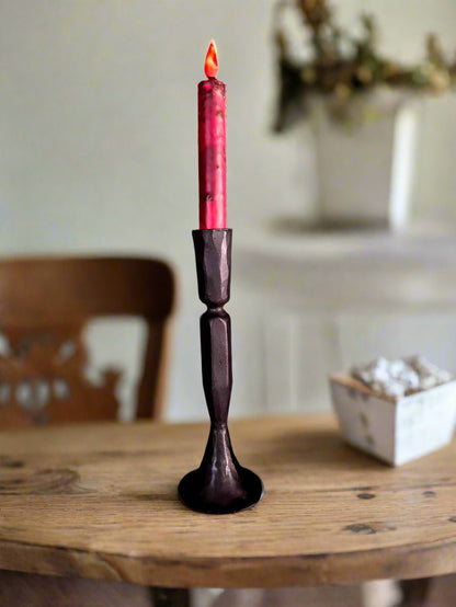 Primitive Handcrafted Grungy 6” Burgundy Glow Taper w/Timer - The Primitive Pineapple Collection