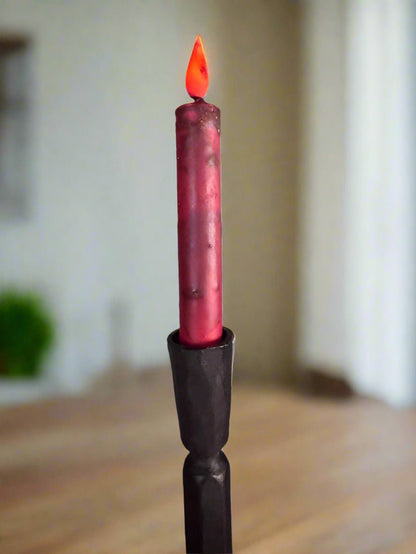 Primitive Handcrafted Grungy 6” Burgundy Glow Taper w/Timer - The Primitive Pineapple Collection