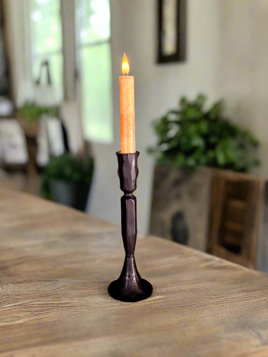 Primitive Handcrafted Grungy 6” Burnt Ivory Glow Taper w/Timer - The Primitive Pineapple Collection