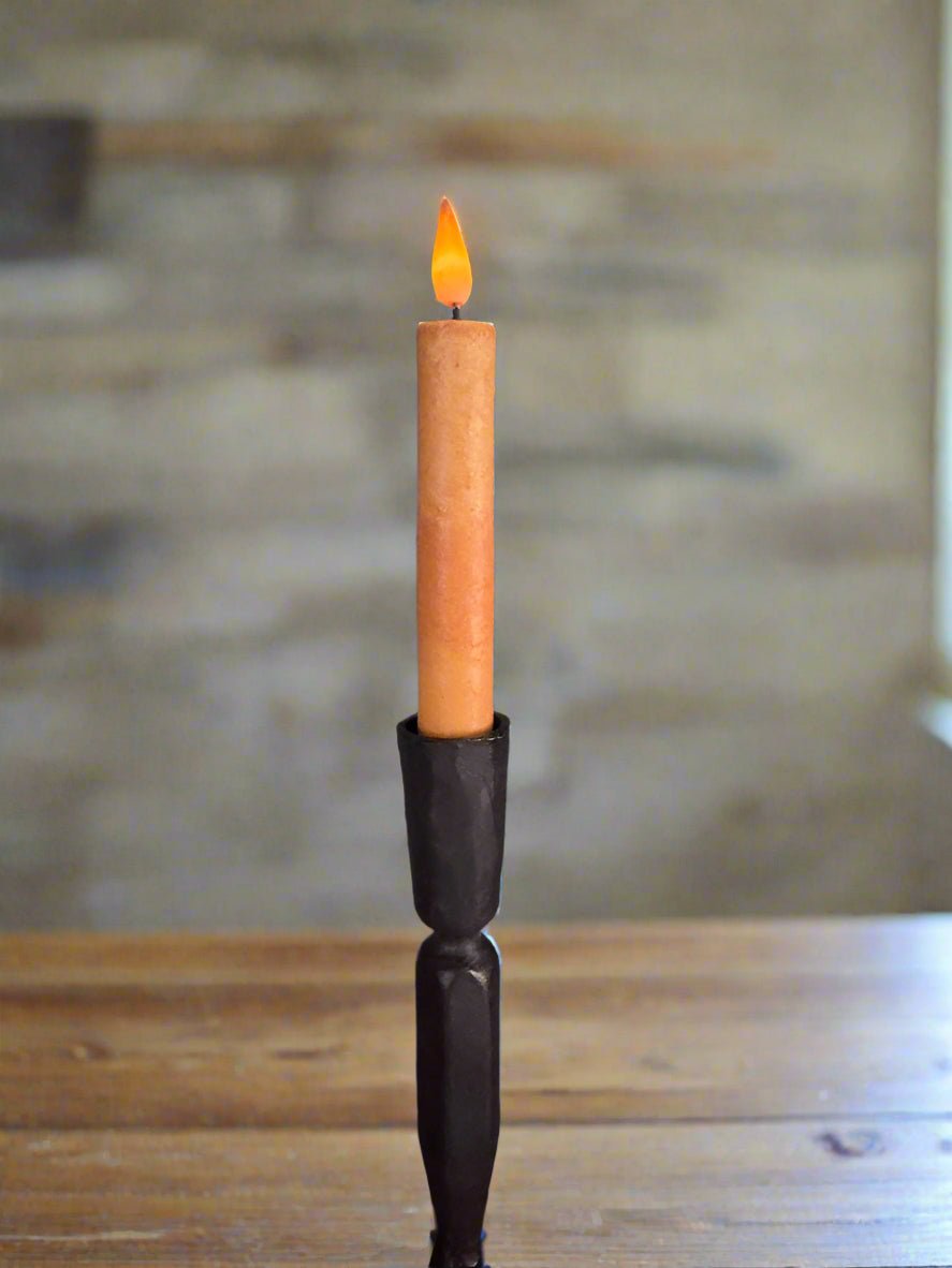 Primitive Handcrafted Grungy 6” Burnt Ivory Glow Taper w/Timer - The Primitive Pineapple Collection