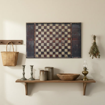 Ragon House 28" x 18" Vintage Wooden Look Checkerboard Metal Print Sign - The Primitive Pineapple Collection