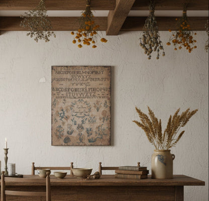 Primitive Colonial Ragon House 24" Vintage Inspired Sampler Print - The Primitive Pineapple Collection