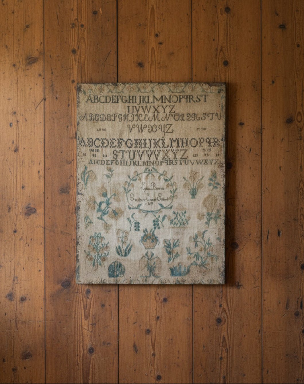 Primitive Colonial Ragon House 24" Vintage Inspired Sampler Print - The Primitive Pineapple Collection