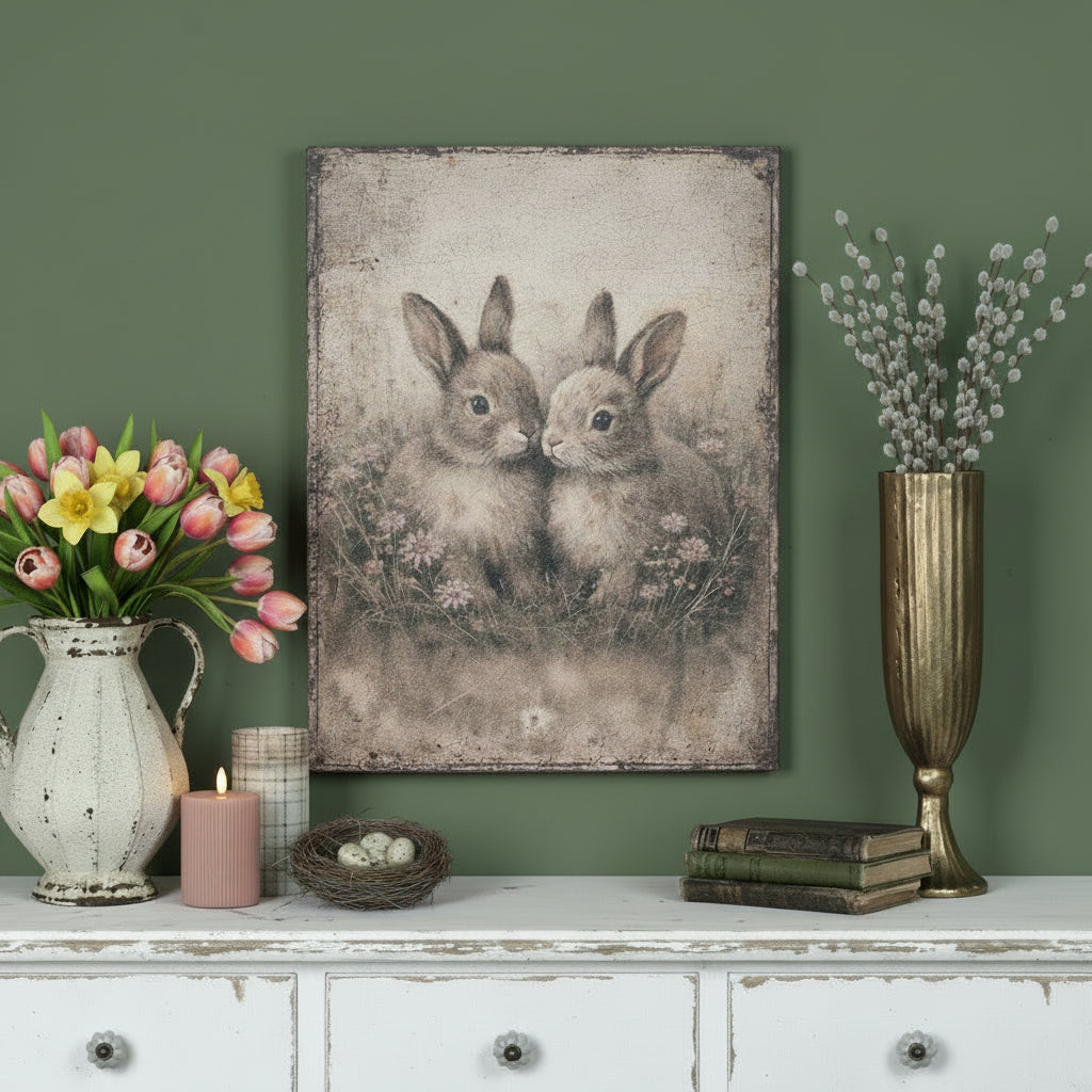 Primitive Ragon House Spring 24” Precious Bunny Couple Print
