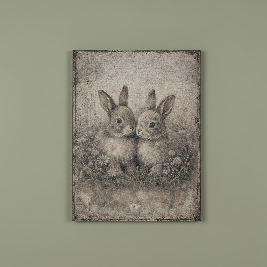 Primitive Ragon House Spring 24” Precious Bunny Couple Print