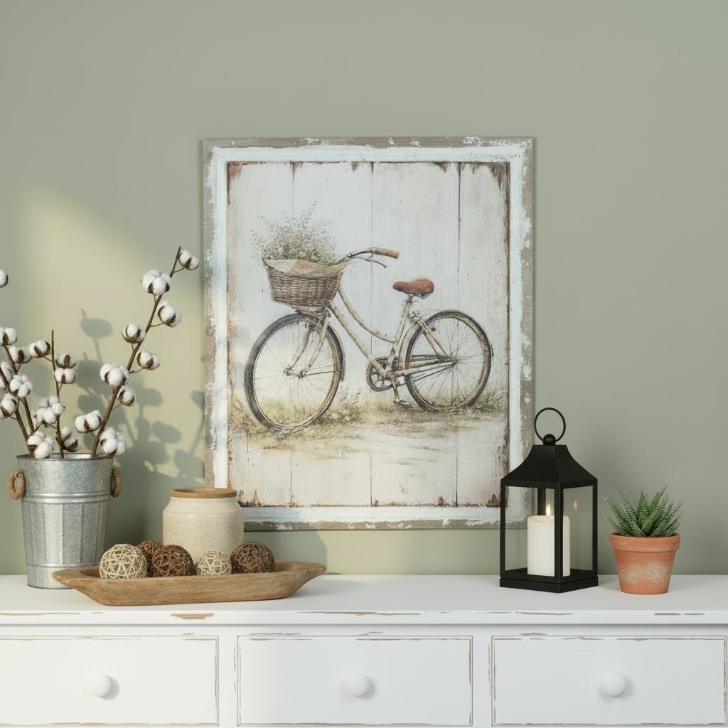 Primitive Ragon House 20" x 24" Spring Bike Wood Sign - The Primitive Pineapple Collection