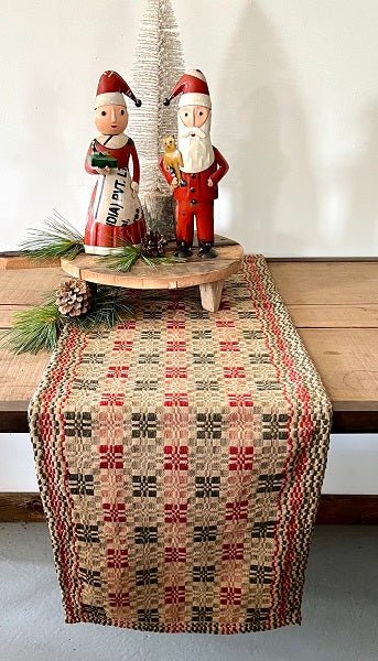 Primitive Parlor Weave Green/ Tan/Red Long Runner 56" - The Primitive Pineapple Collection