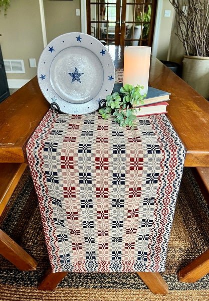 Primitive Parlor Red/ Navy/Linen Long Runner 32" - The Primitive Pineapple Collection