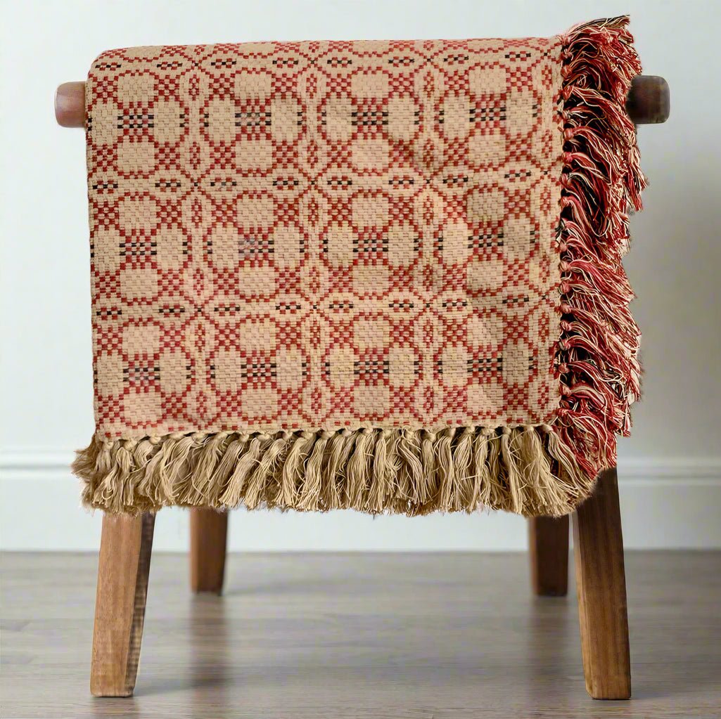 Primitive Farmhouse Kendall Jacquard Red Afghan 50" x 60" - The Primitive Pineapple Collection